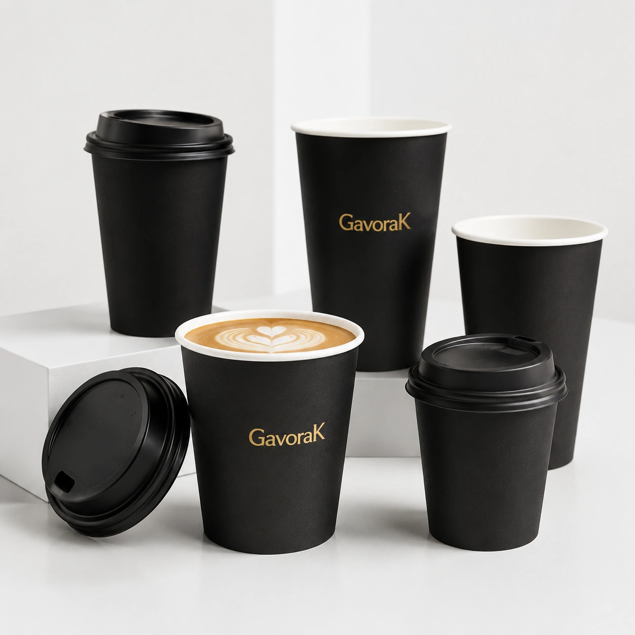 Black Paper Coffee Cups for Sleek Beverage Packaging Sophistication