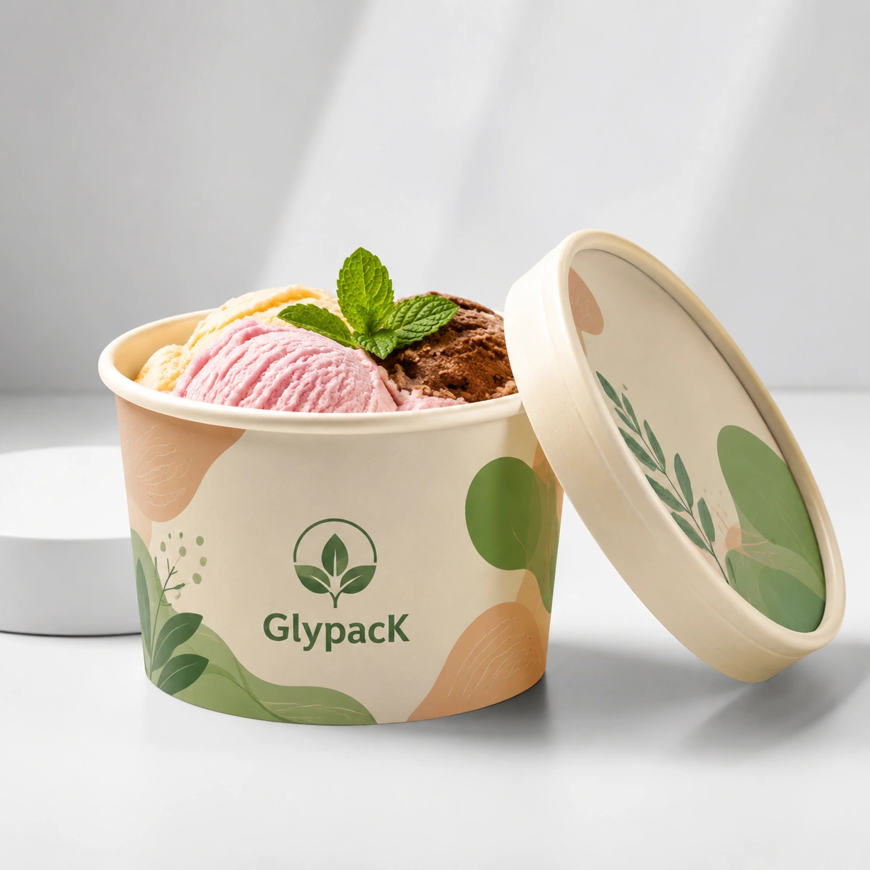 Custom Logo Eco Friendly Biodegradable Ice Cream Container Ice Cream Bowl Paper Cup with Lid