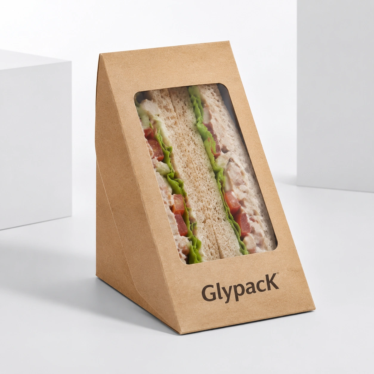 Custom Takeaway Lunch Sandwich Kraft Paper Box Food Grade Paperboard Sandwich Wedge Packaging Boxes with Window