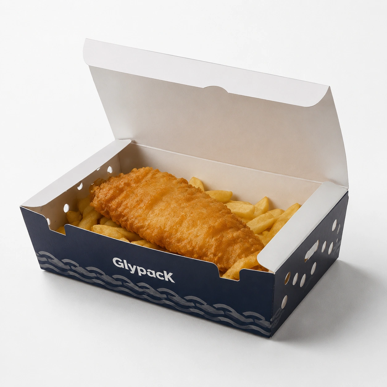 Fish and Chips Takeaway Boxes Waterproof Grease-Proof Custom Printed for UK-Style Pubs and Delivery