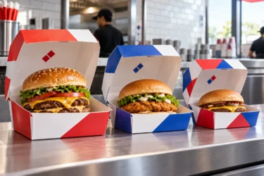Custom burger box design in red blue and white for different burger portions