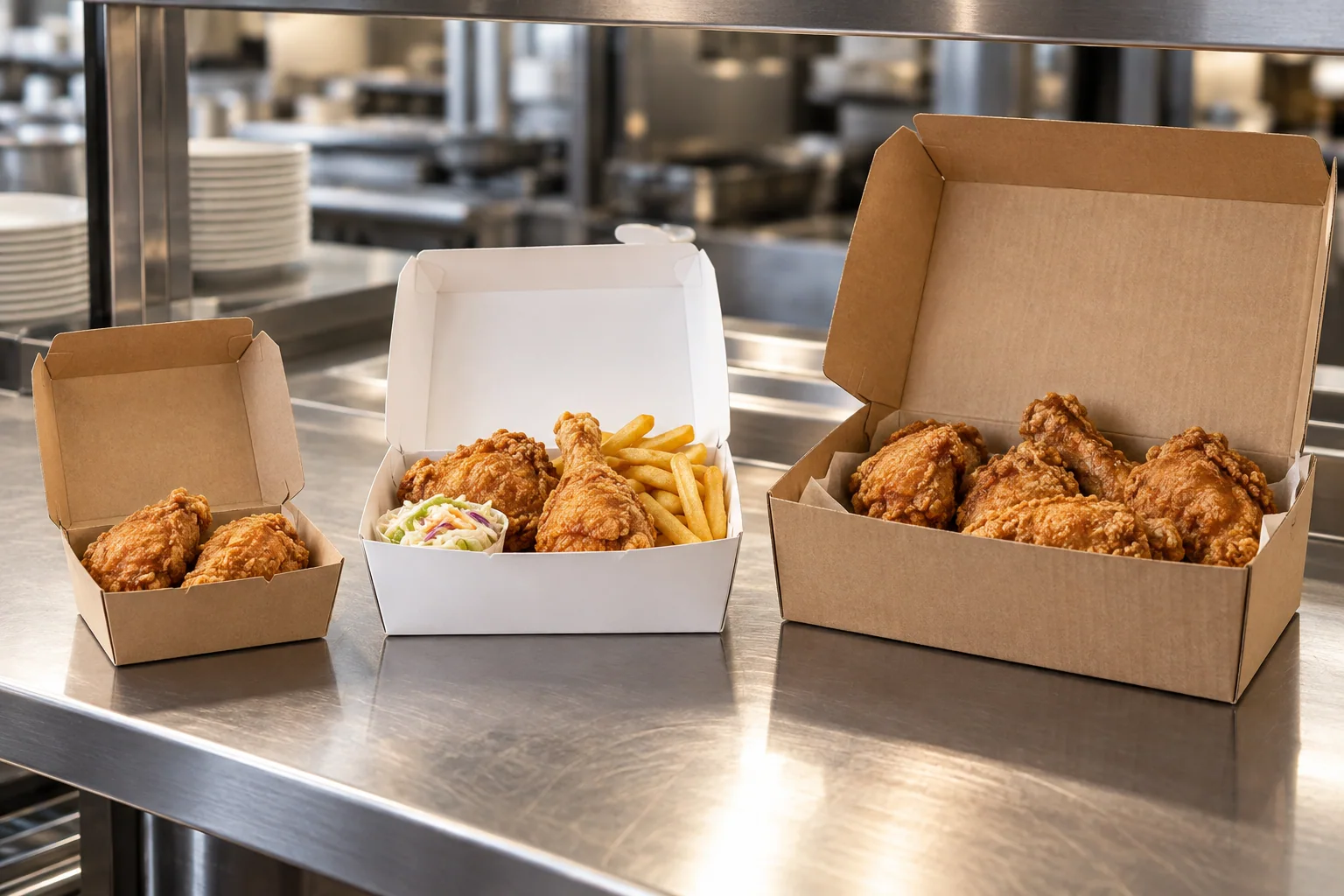 Fried chicken box sizes compared with different meal portions
