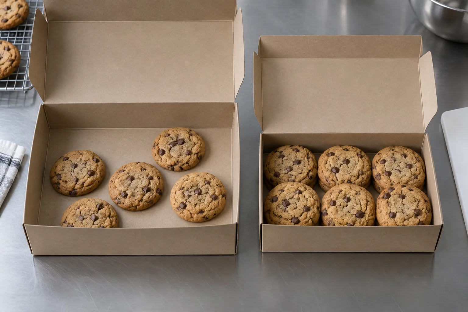 Cookie box fit comparison showing excess movement and controlled clearance