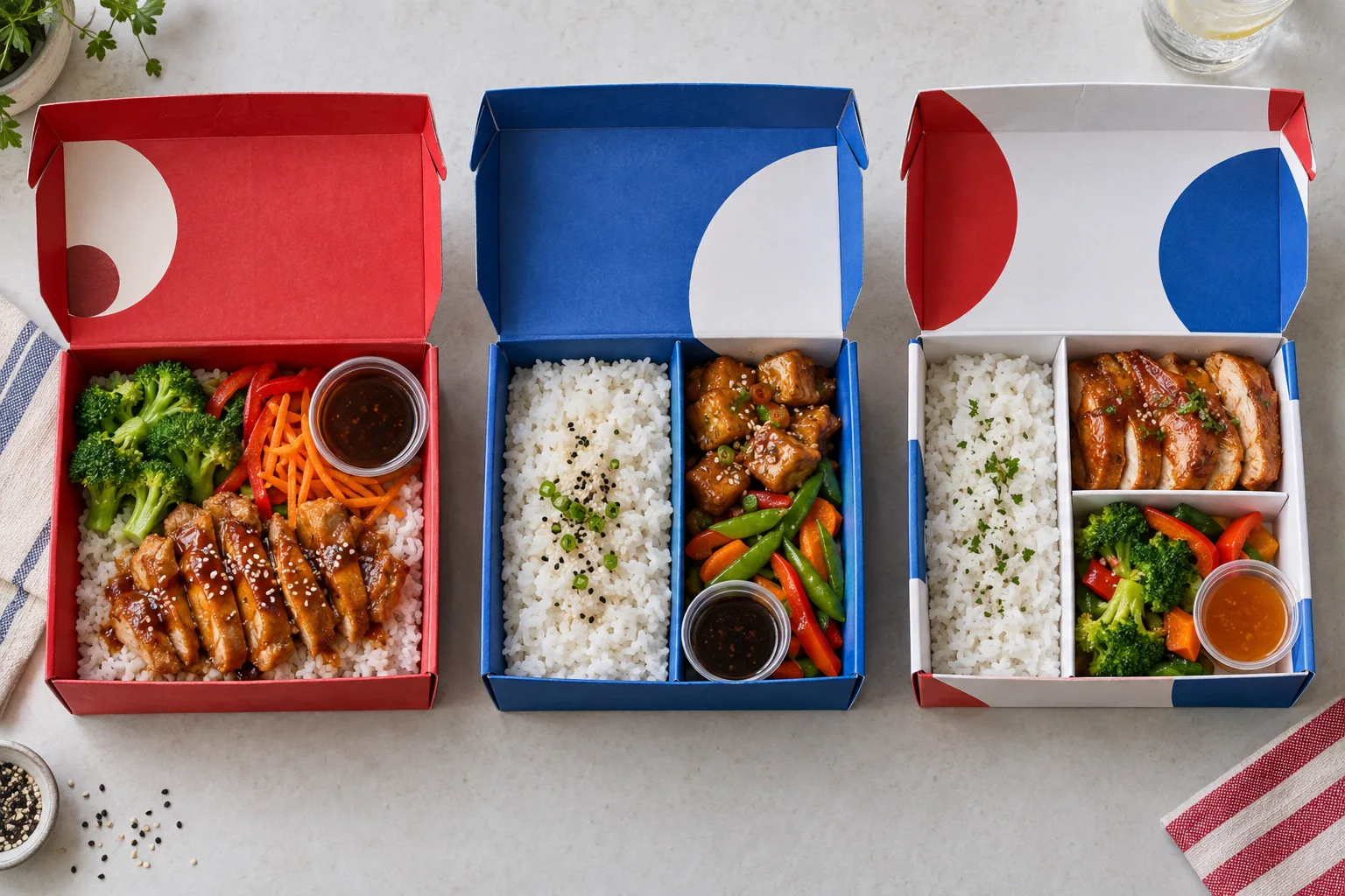 One two and three compartment paper takeaway box layout options