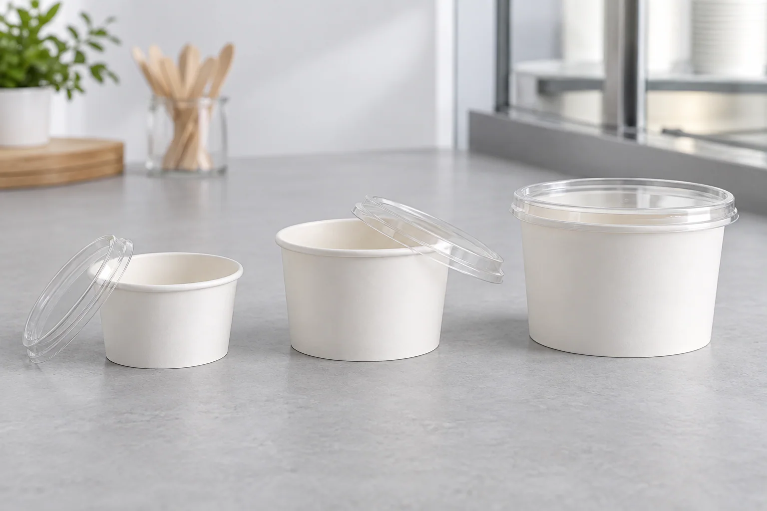 Universal 100 ml 200 ml and 250 ml paper ice cream bowls with transparent lids