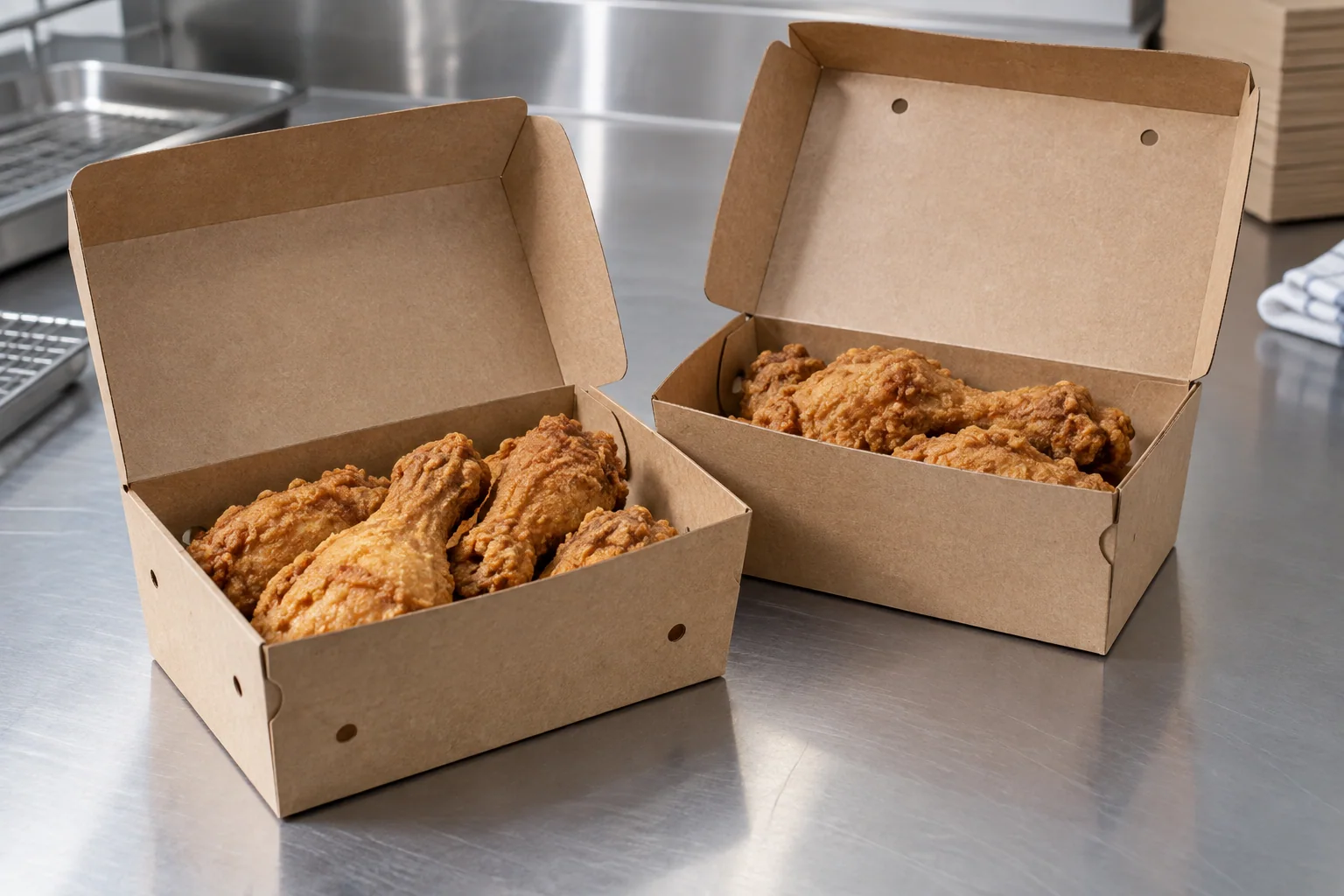 Side and lid vent placement concepts for fried chicken boxes