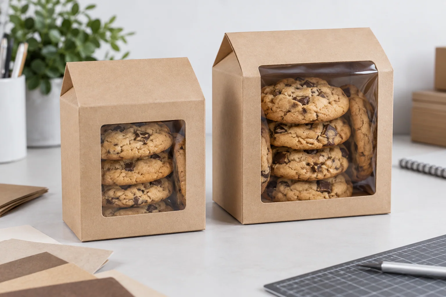Cookie packaging window design with safe edge clearance