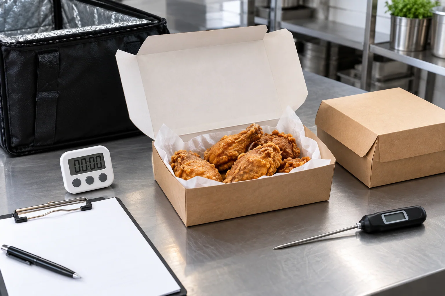 Timed fried chicken packaging menu-to-delivery validation test