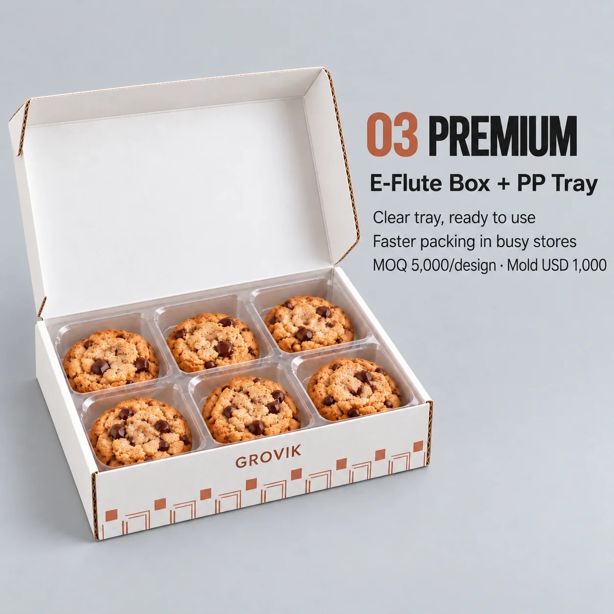 GLY PACK E-flute cookie box with transparent PP tray